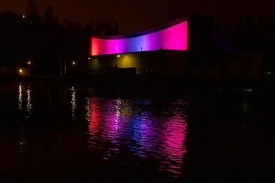 Nattbild av Sollefteåforsens kraftverk