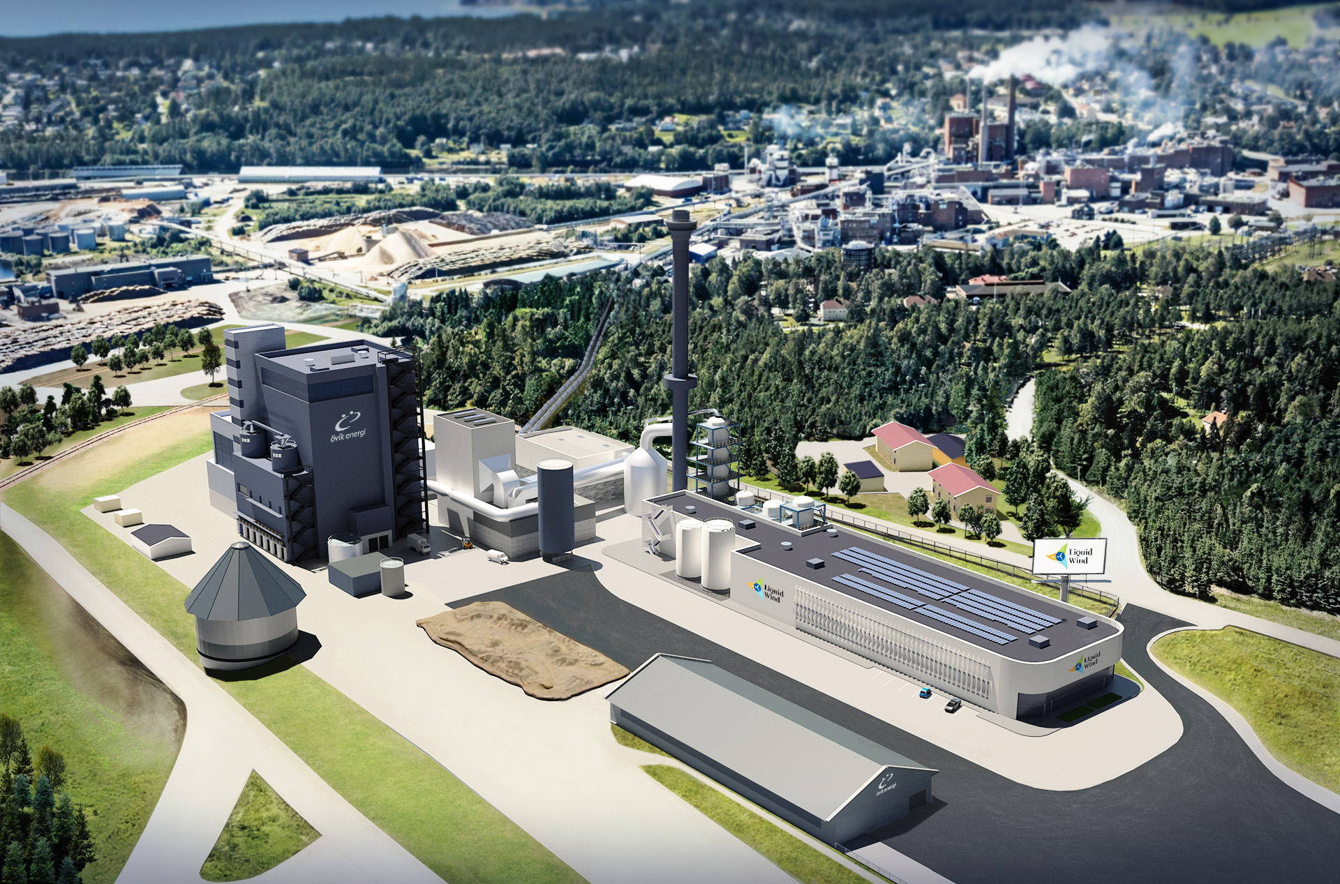 Illustration av Liquid Winds planerade investering i Örnsköldsvik.