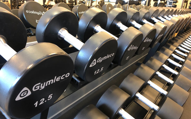 bild som visar dumbles på gymmet