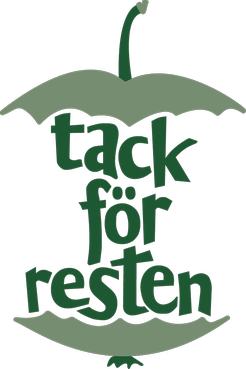 Bild på ett grönt äppelskrutt med texten tack för resten som går genom bilden